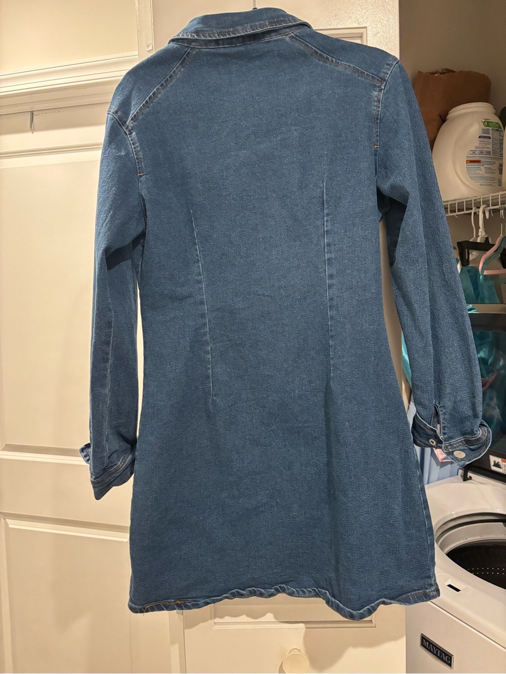 Missguided Blue Long Sleeve Denim Shirt Dress fitted size 8 - Picture 4 of 4